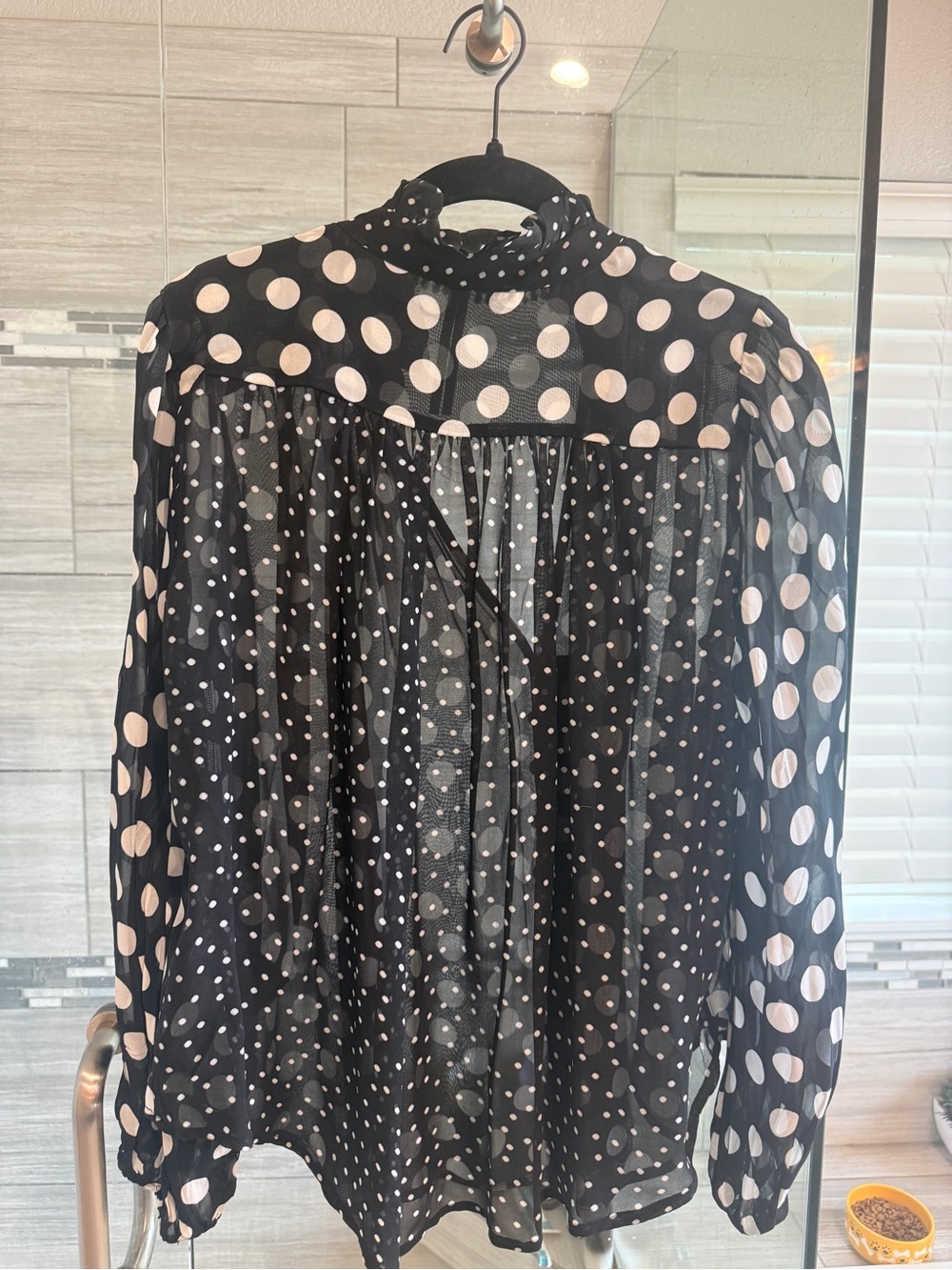 Sheer Black Polka Dot Button-Front Blouse - Picture 4 of 4